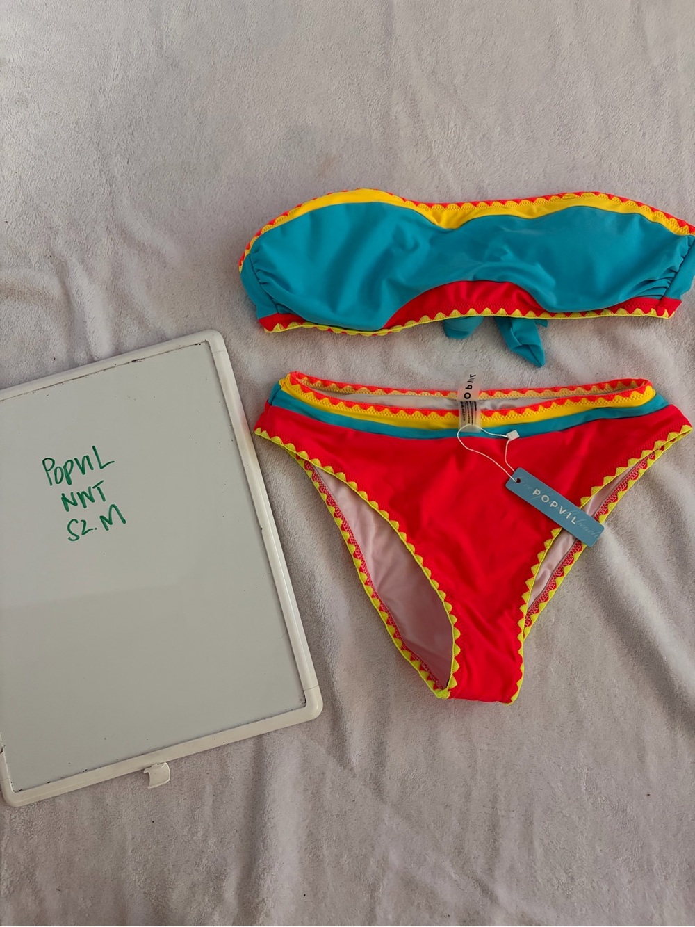 NWT Popvil Neon Colorblock Bandeau Bikini Size Medium